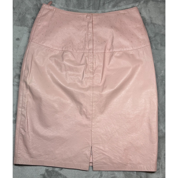 Vintage Lillie Rubin Women's Size 10 Blush Leather Pencil Skirt Ostrich Texture - Picture 6 of 13